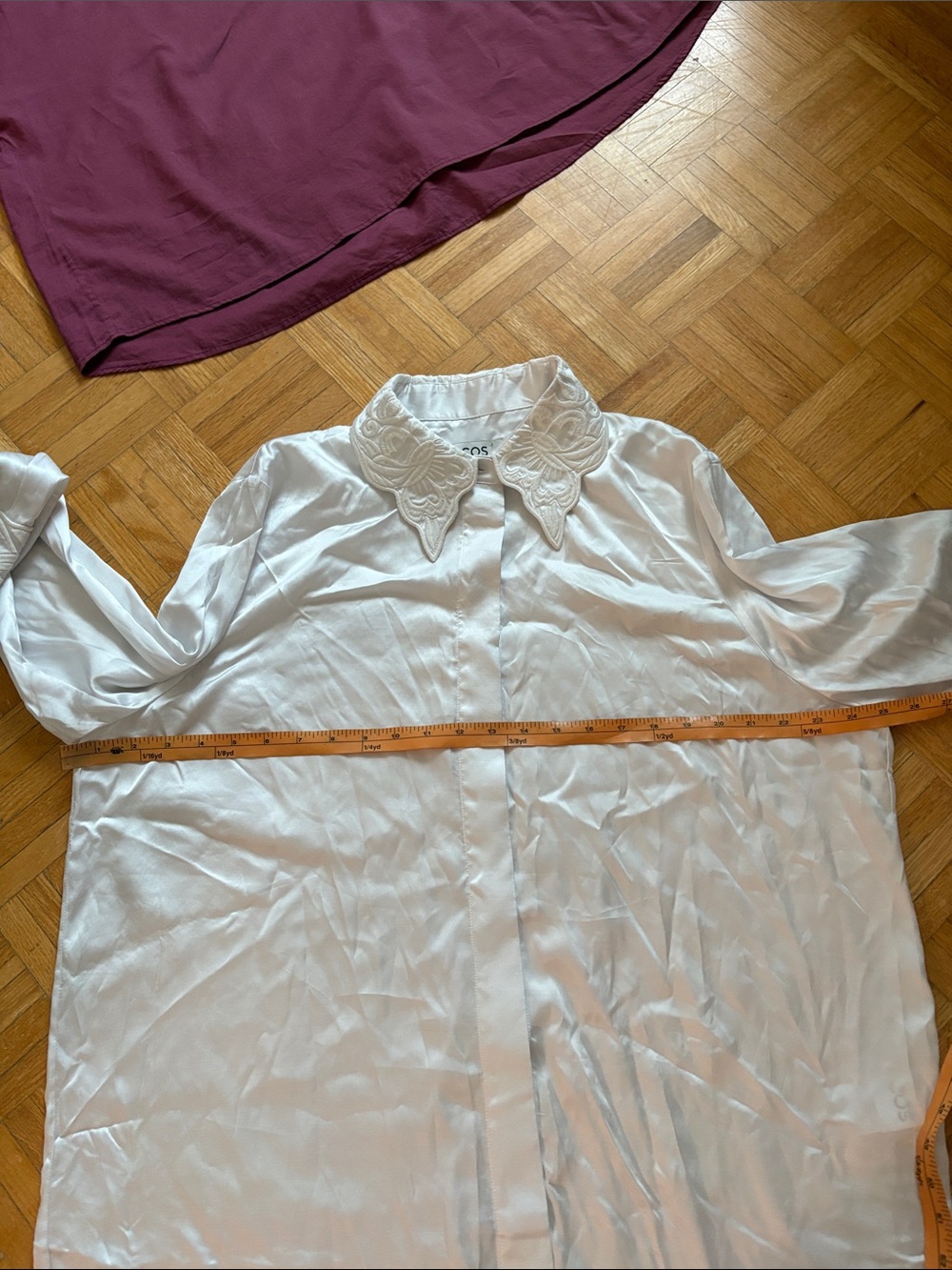 COS. White Embroidered-Collar, embroidered Long Sleeve Shirt - - Picture 2 of 13